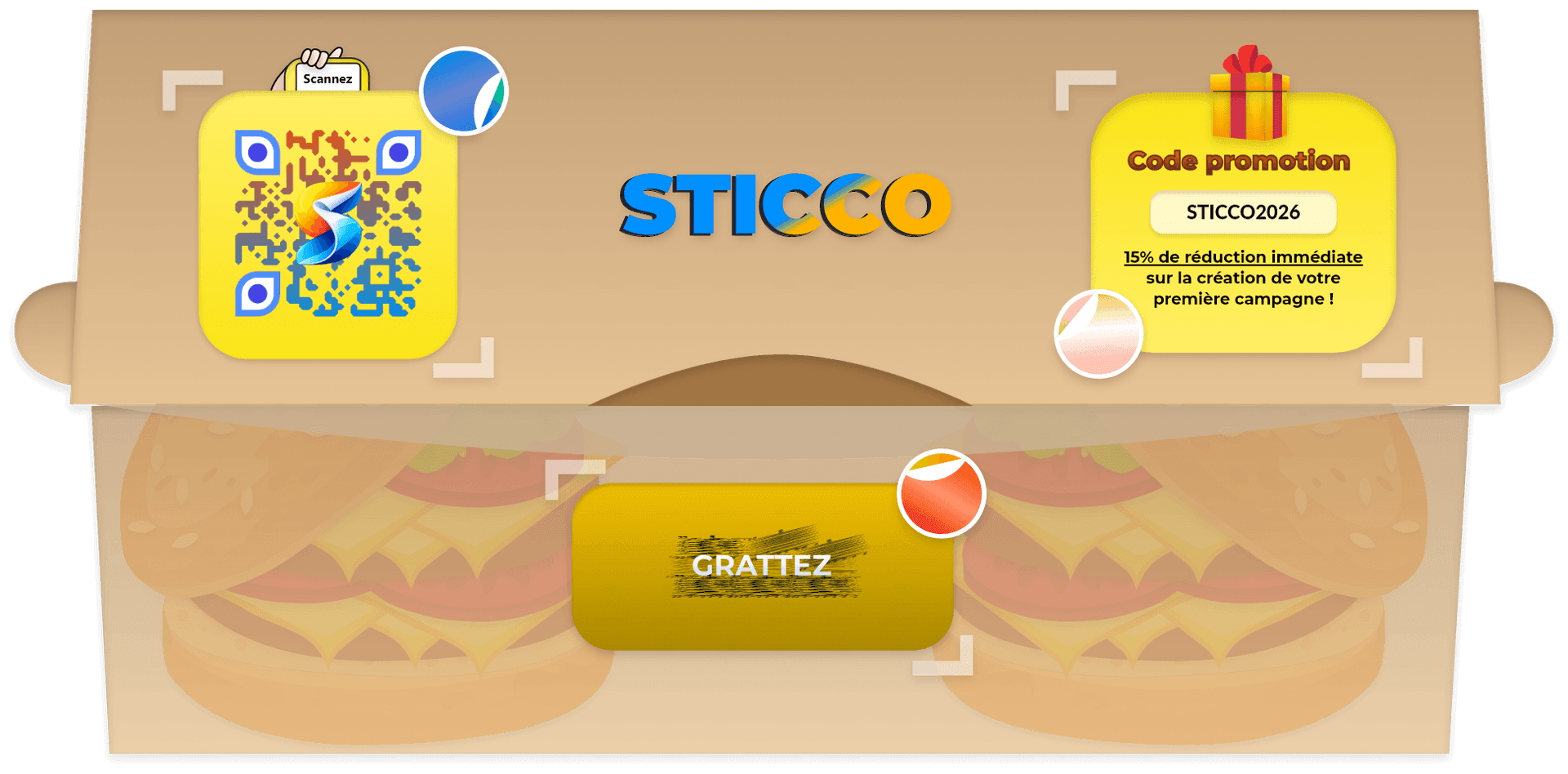 Boîte repas STICCO avec QR code et code promotionnel